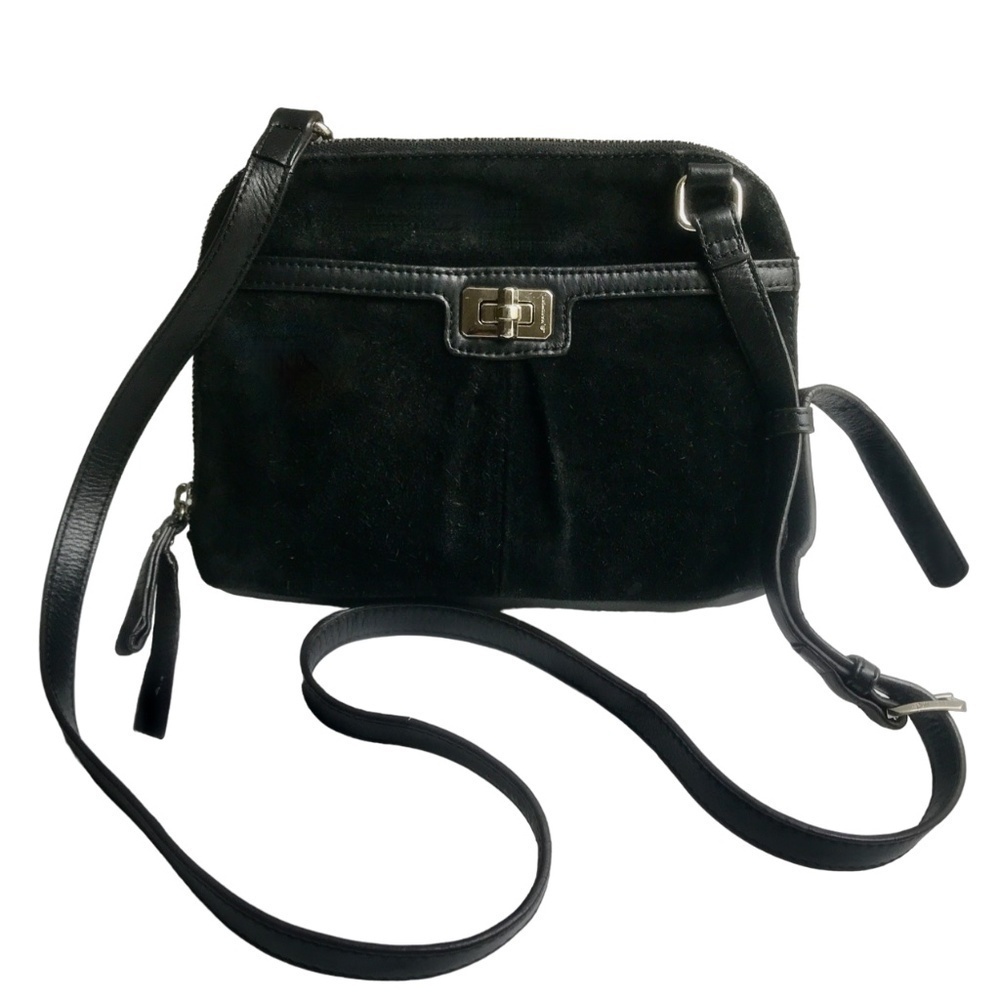 B. Makowsky Suede & Leather Black Crossbody Bag